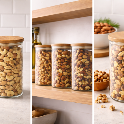 Bocal de rangement en verre avec couvercle en bambou – 950 ml